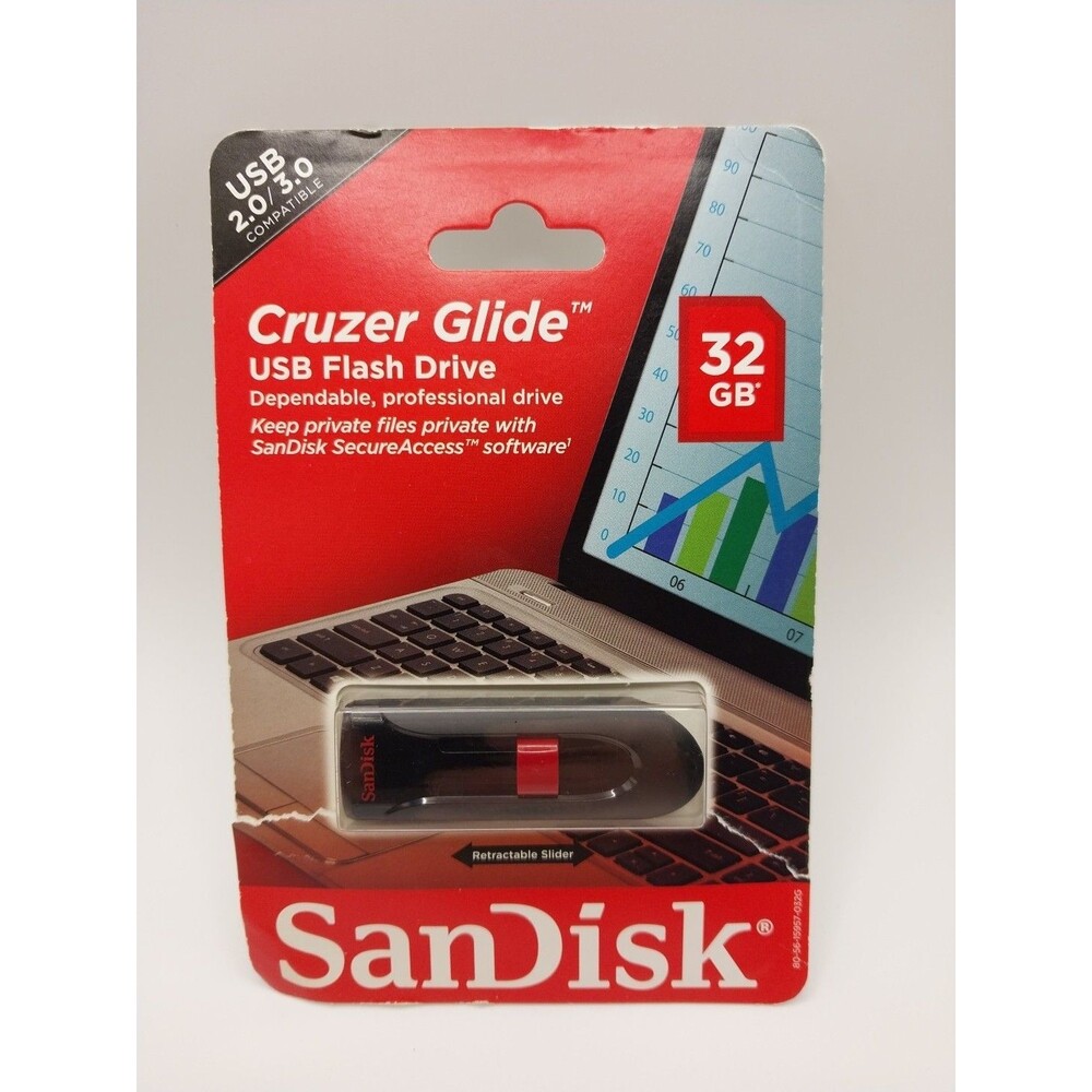 NEW SanDisk Cruzer Glide 32 GB USB 2.0 Flash Drive - Black, Red